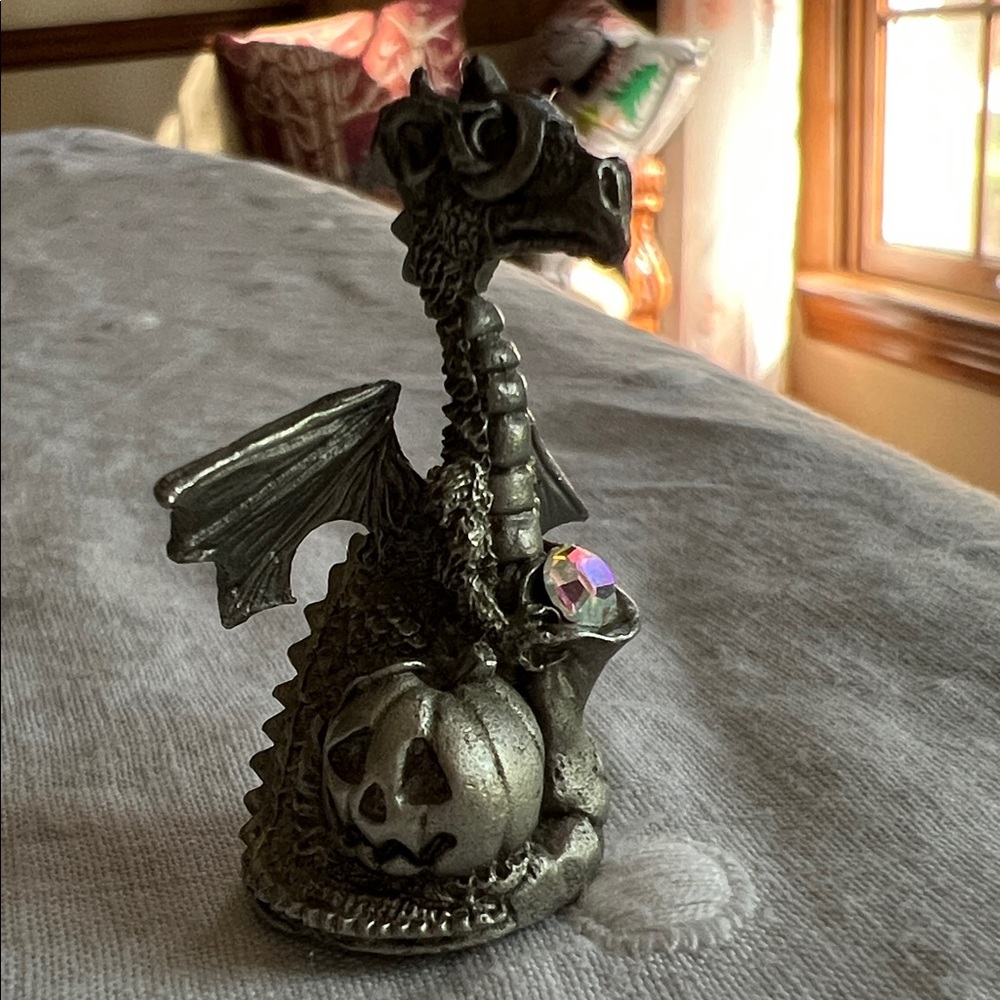 Vintage Gallo Pewter ‘92 Dragon Figurine with Pumpkin.